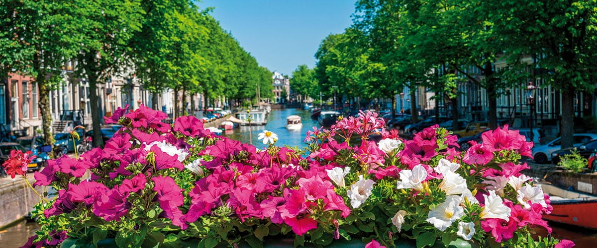 A view down a canal in Amsterdam